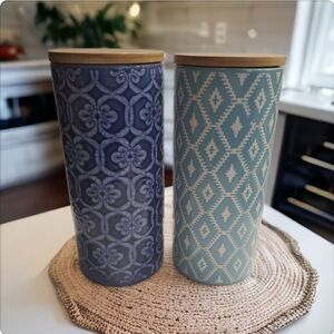 Anthropologie IKAT Ceramic Cannisters/Cellars